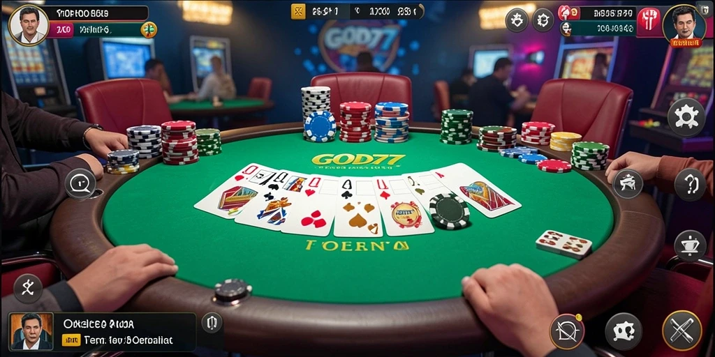 Screenshot gameplay <strong>GOD77</strong> menampilkan aksi mendebarkan saat bermain Poker.