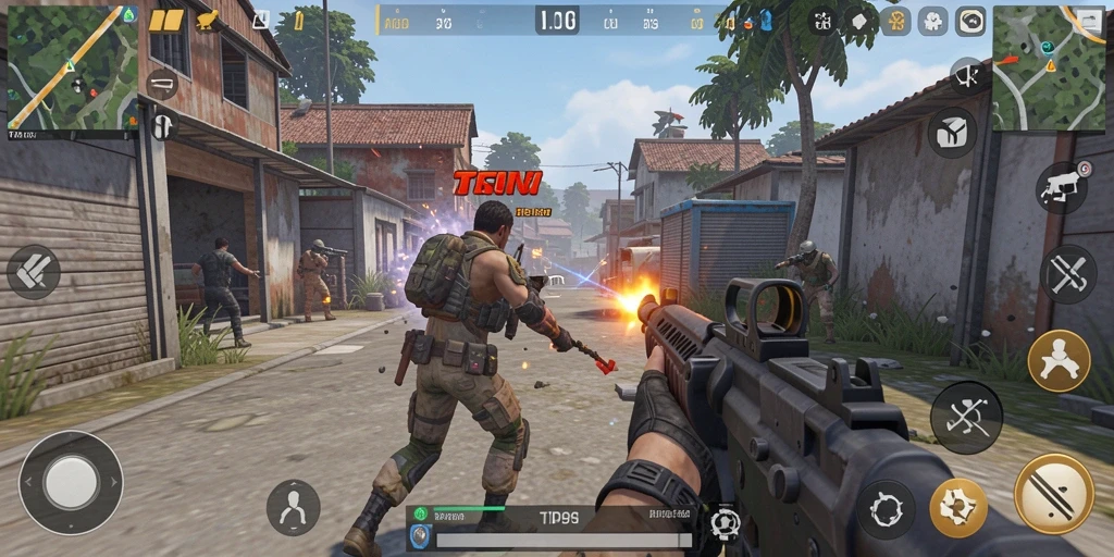 Menampilkan aksi seru dalam gameplay TPS ID098.