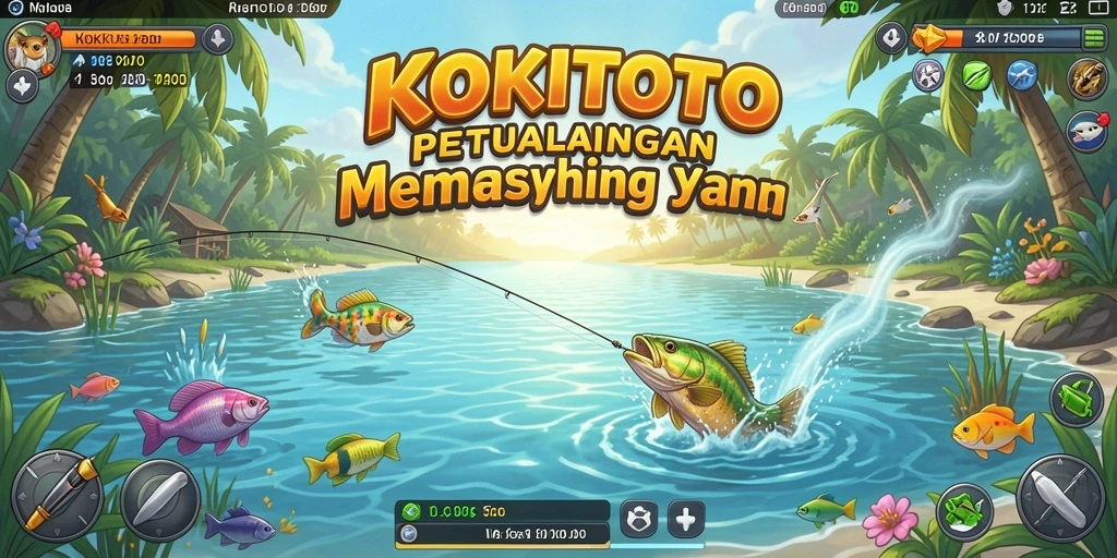 Tampilan gameplay KOKITOTO dengan aksi memancing yang seru.